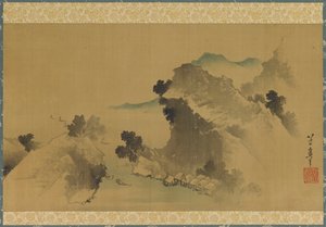 Paysage : montagnes, ruisseau et bateaux, fin du XVIIIe-début du XIXe siècle - Katsushika Hokusai
