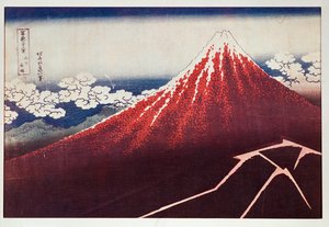 Éclair sur le mont Fujiyama ... (gravure sur bois en couleur)