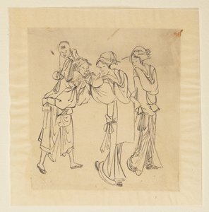 Un homme, deux femmes et un enfant - Katsushika Hokusai