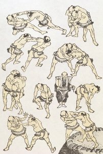 Manga : études de gestes et postures de lutteurs, publié en 1849 - Katsushika Hokusai