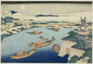 Clair de lune sur la rivière Yodo (Yodogawa), de la série "Neige, lune et fleurs (Setsugekka)" - Katsushika Hokusai