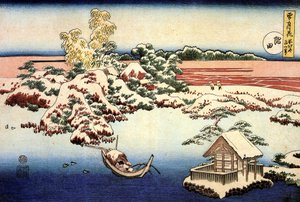 Paysage enneigé sur le fleuve Sumida, Japon - Katsushika Hokusai
