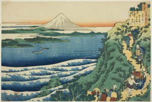 Poème de Yamabe no Akahito, de la série "Cent poèmes expliqués par la nourrice (Hyakunin isshu uba ga etoki)" - Katsushika Hokusai