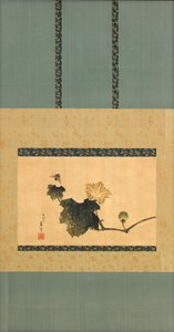 Citrouille et vigne et mouche à cheval, période Edo, c.1825