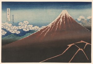 Averse sous le sommet (Sanka hakuu), de la série "Trente-six vues du mont Fuji (Fugaku sanjurokkei)"