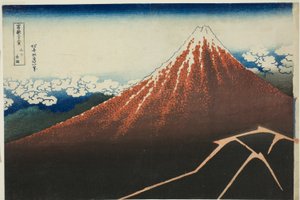 Averse sous le sommet (Sanka hakuu), de la série "Trente-six vues du mont Fuji (Fugaku sanjurokkei)"