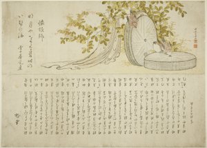 Moineaux sur des meules avec des buissons de hagi - Katsushika Hokusai