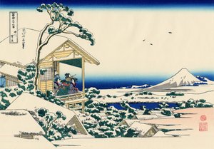 Maison de thé à Koishikawa, le matin après une chute de neige, c.1830