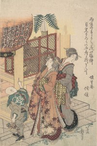 Jeunes filles rendant hommage à un sanctuaire - Katsushika Hokusai