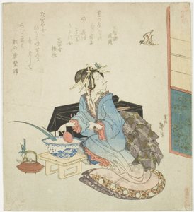 Geisha regardant un coucou, de la série "Cinq festivals annuels pour le cercle de Katsushika (Katsushika gosekku)" - Katsushika Taito II