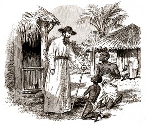 Un missionnaire catholique en Afrique pratiquant une conversion