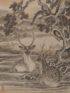 Cerfs et singes, vers 1887 - Kawanabe Kyosai