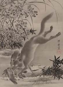 Renard attrapant un oiseau, vers 1887 - Kawanabe Kyosai