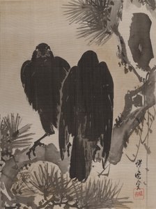 Deux corbeaux sur une branche de pin - Kawanabe Kyosai