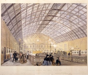 Intérieur de la Gare de Charing Cross montrant les trains et le toit en fer, Londres, vers 1890