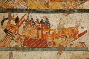 Scène de bateau nubien, Pharaons noirs, Nubiens, Égypte, Louxor, Tombe de Huy, Vice-roi de Ku..., 2007