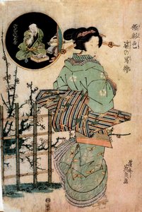Courtisane tournant la tête. Estampe japonaise par Kitugawa Eizan (1787-1867) 19ème siècle Rennes, Musée des Beaux-Arts