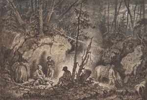 Chasseurs se reposant dans une forêt la nuit, 1830-60