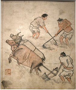 Scène de travail agricole. Peinture de Danwon (Kim Hongdo) (1745-1806), encre sur papier, art coréen, période Joseon (Choson) 18e siècle. Musée National de Corée, Séoul (Corée du Sud). - Kim Hong Do
