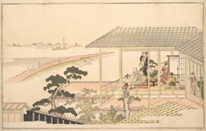 Fête dans une maison à Yoshiwara par une nuit de clair de lune, 1789 - Kitagawa Utamaro