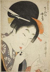 Une épouse de rang inférieur (Gebon no nyobo), de la série "Guide des styles féminins contemporains (Tosei onna fuzoku tsu)" - Kitagawa Utamaro