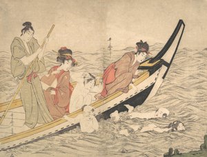 Partie de bateau avec des enfants nageant
