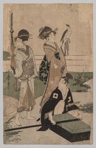 Daimyō et sa suite traversant un ruisseau dans une plaine près du Fuji - Kitagawa Utamaro
