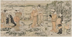 Pêche sur le rocher de la planche à découper à Enoshima - Kitagawa Utamaro