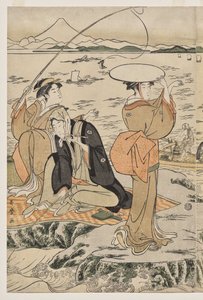 Pêche sur le rocher de la planche à découper à Enoshima - Kitagawa Utamaro