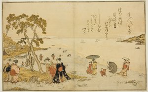 Ramassage de coquillages à marée basse, du livre illustré "Cadeaux de la marée basse" - Kitagawa Utamaro