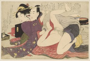 Geisha en kimono avec manches longues et son amoureux