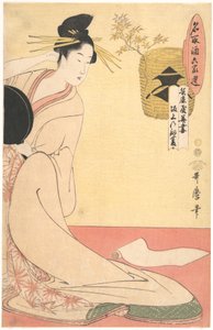 « Hanazuma de Hyōgoya, Kenbishi de Sakagami », extrait de la série « Les grands noms du saké comparés à des personnalités éminentes des six maisons » (Natori zake rokkasen : Hyōgoya Hanazuma, Sakagami no Kenbishi) - Kitagawa Utamaro
