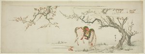 Cheval sous un prunier en fleurs