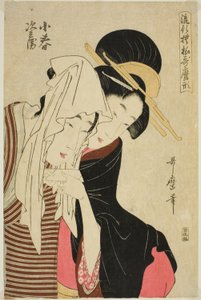 Koharu et Jihei, de la série "Motifs à la mode dans le style Utamaro (Ryuko moyo Utamaro-gata)" - Kitagawa Utamaro