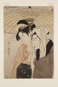 Homme et femme sous un parapluie - Kitagawa Utamaro