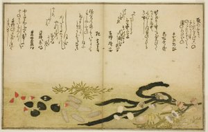 Minashi-gai, shio-gai, katatsu-gai, miso-gai, chijimi-gai, et chigusa-gai, du livre illustré "Cadeaux de la marée descendante (Shiohi no tsuto)" - Kitagawa Utamaro