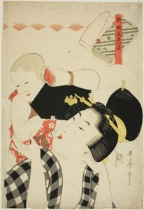 Mère et enfant, de la série "Nouveaux motifs teints en cinq couleurs (Shingata goshiki zome)" - Kitagawa Utamaro