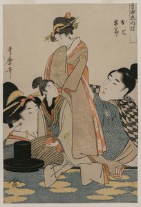Oshichi et Kichisaburo de la série Musique sur le thème de la constance en amour, vers 1800