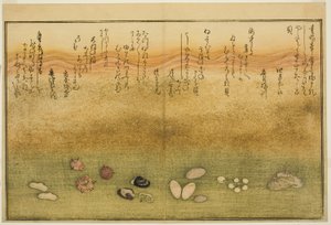 Sudare-gai, hana-gai, sakura-gai, mumeno-gai, nadeshiko-gai, et kinuta-gai, du livre illustré "Cadeaux de la marée descendante" - Kitagawa Utamaro