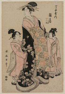 La courtisane Hinazuru de Chojiya avec ses assistantes Tsuruji et Tsuruno, vers 1794 - Kitagawa Utamaro