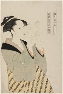 Femme lisant une lettre, tiré de la série Dix classes de physionomie féminine (Fujo ninso juppon) (Fumi yomu onna)