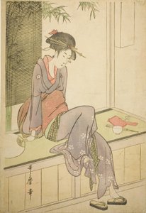 Femme assise sur la véranda - Kitagawa Utamaro