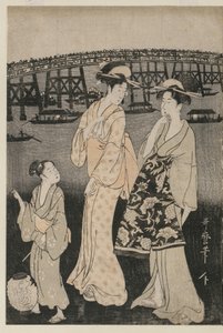 Femmes profitant de la fraîcheur du soir près du pont Ryogoku