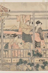 Femmes étendant du linge à sécher sur un balcon - Kitagawa Utamaro