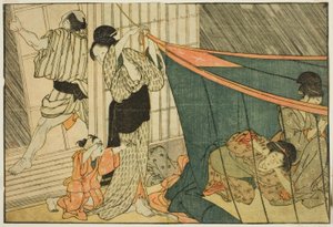 Femmes sous une moustiquaire pendant un orage, du livre illustré "Livre d