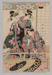 Femmes de Yoshiwara Regardant dans la Rue au Printemps - Kitagawa Utamaro