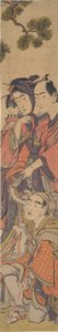 Oshun et Dembei jouant avec le singe sur Yojirō - Kitao Masanobu