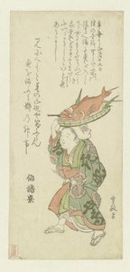 Femme portant un plateau de poissons sur la tête