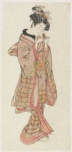 Jeune femme examinant une cerise de terre - Kitao Shigemasa
