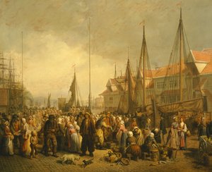 Marché aux poissons à Bergen, Norvège, XIXe siècle